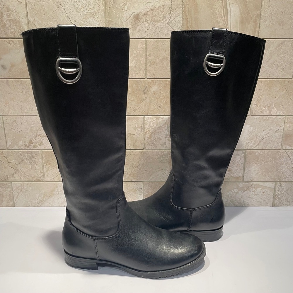 Lauren Ralph Lauren Sariah Black Leather Riding Boots Women 6.5 B Tall Knee High